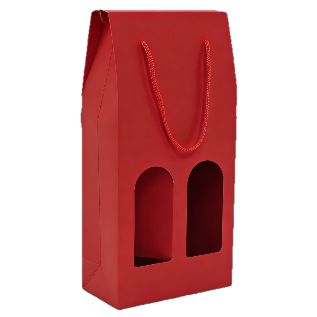 Gift box with handle black/red/pink for 2 bottles of wine.