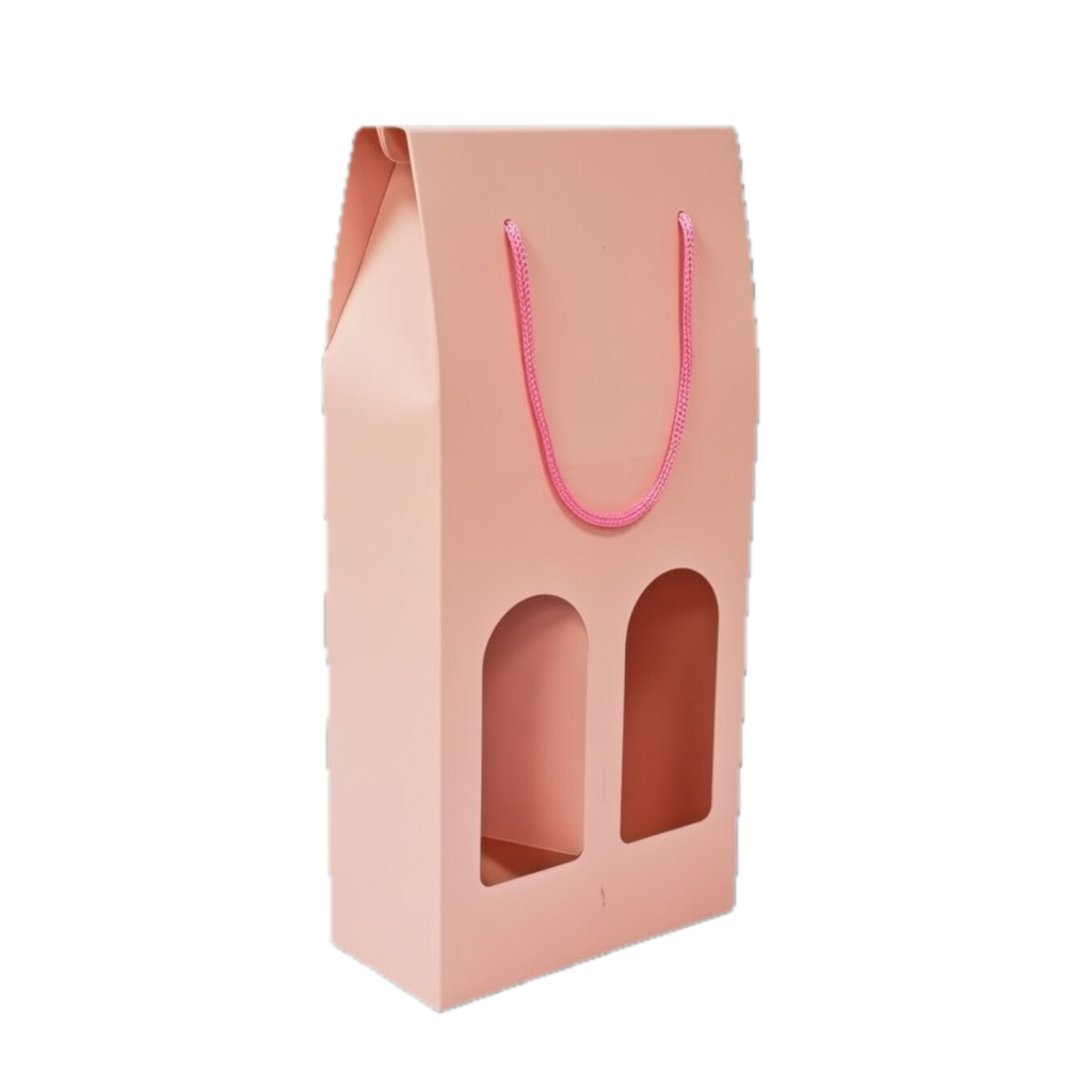 Gift box with handle black/red/pink for 2 bottles of wine.