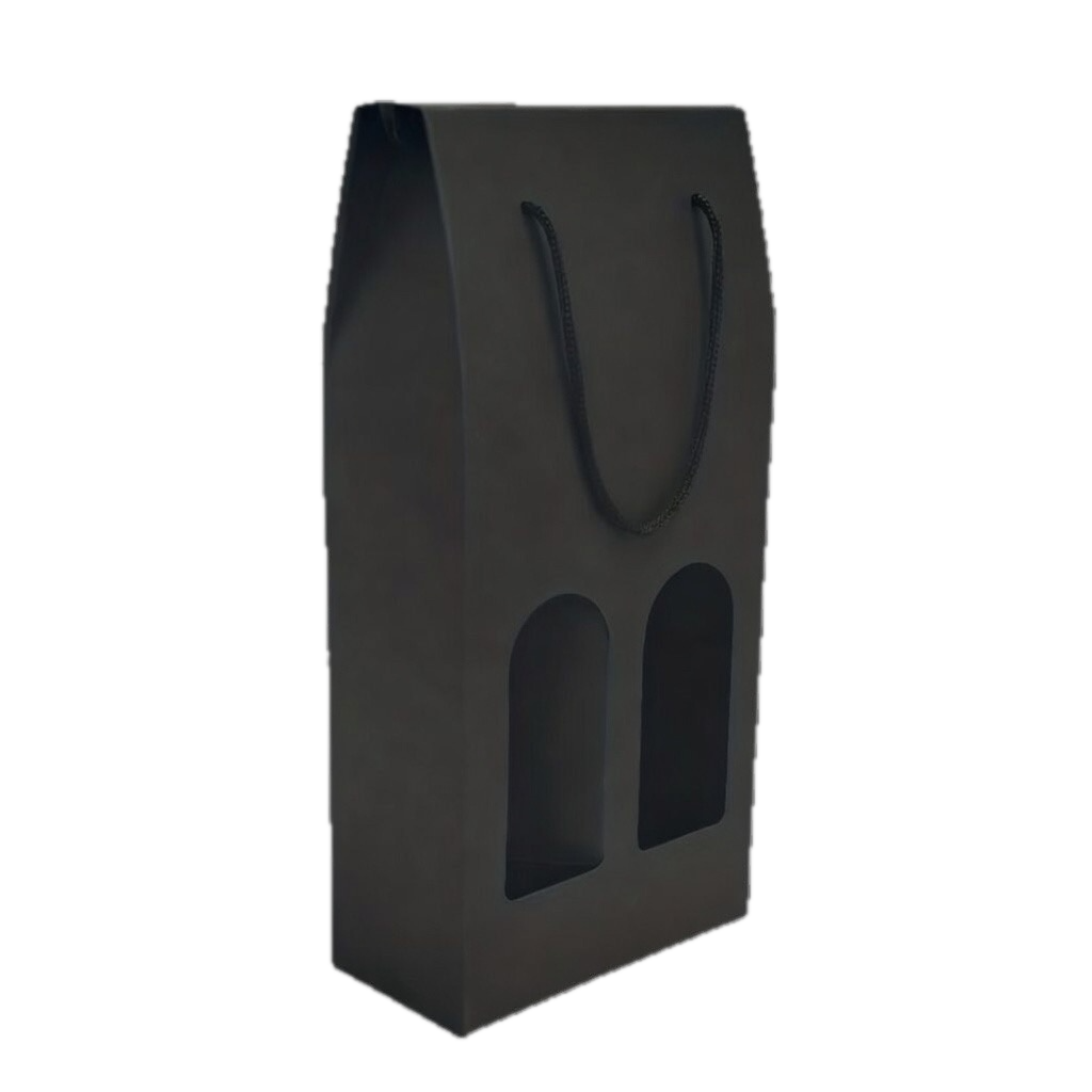 Gift box with handle black/red/pink for 2 bottles of wine.